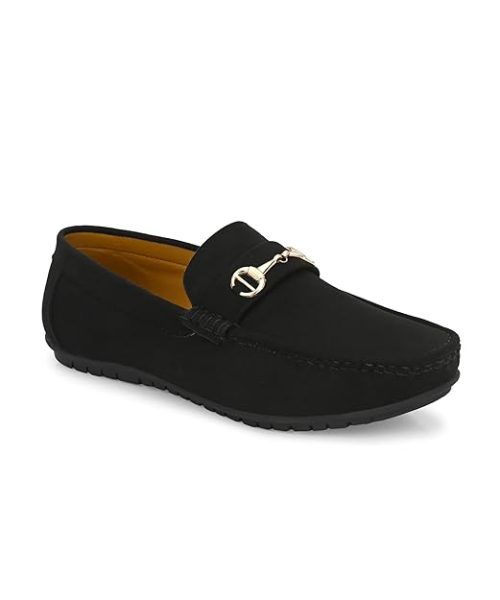 Men’s Premium Black Slip-On Loafers with Metal Bit at  TheShoeAdda